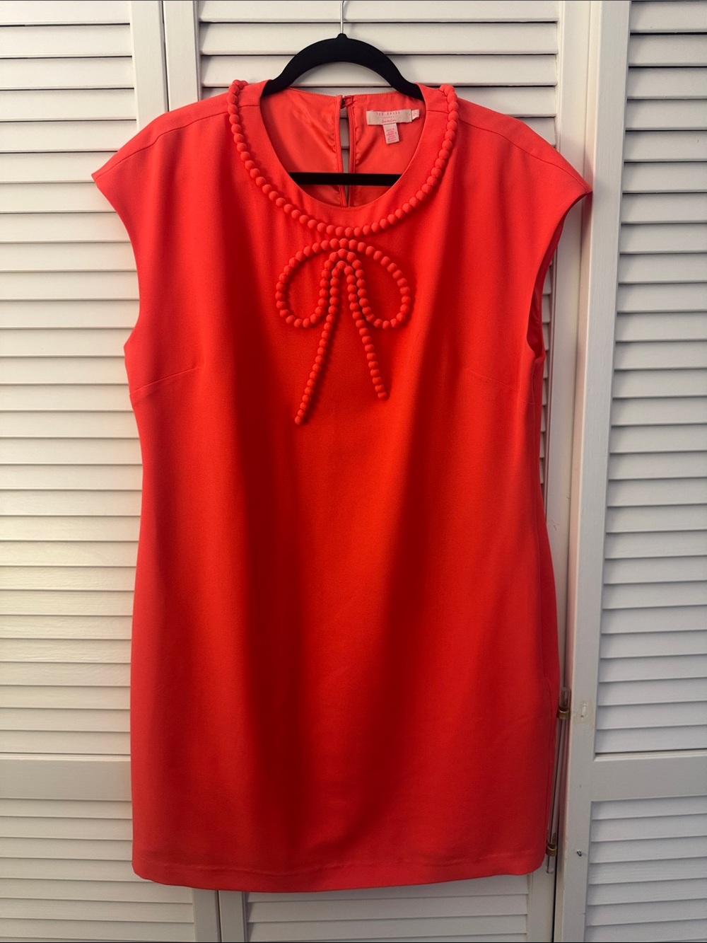 Ted Baker Coral Red Mini Dress with Beaded Neck Bow